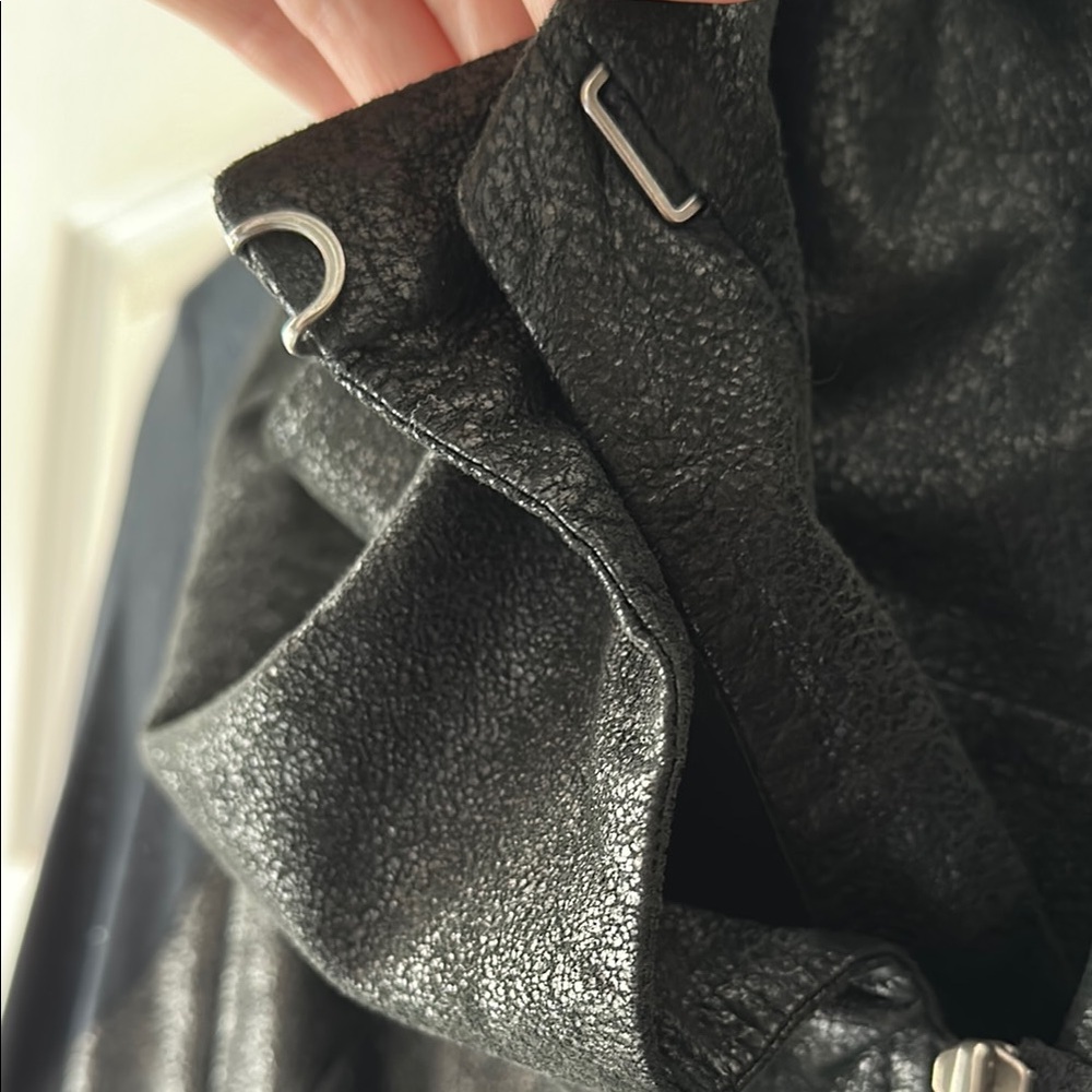 Helmet Lang Leather Combo Asymmetrical Drape Front Black Jacket S - Picture 9 of 15